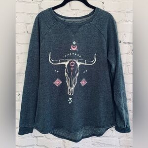 Grayson Threads Gray Sweatshirt with Bull Skull Design